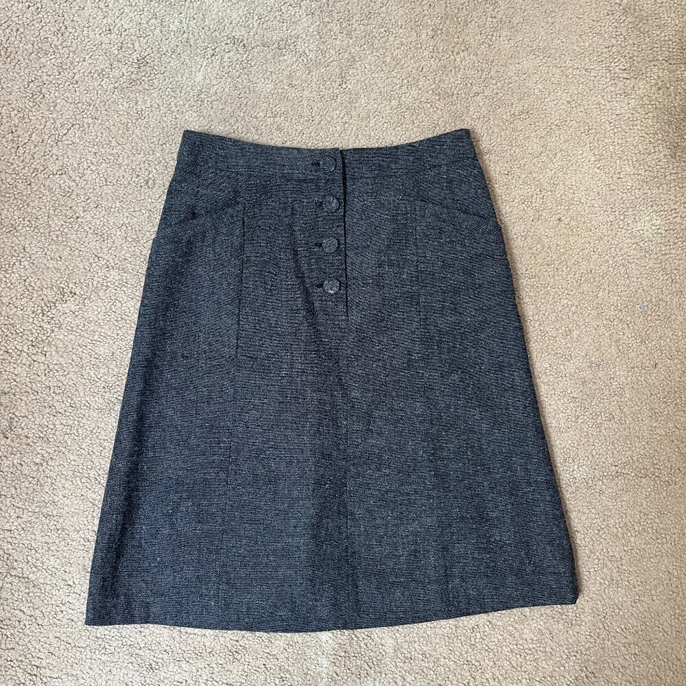H&M Gray Button-Front A-Line Skirt | Above-the-Knee w/ Pockets | Size 6